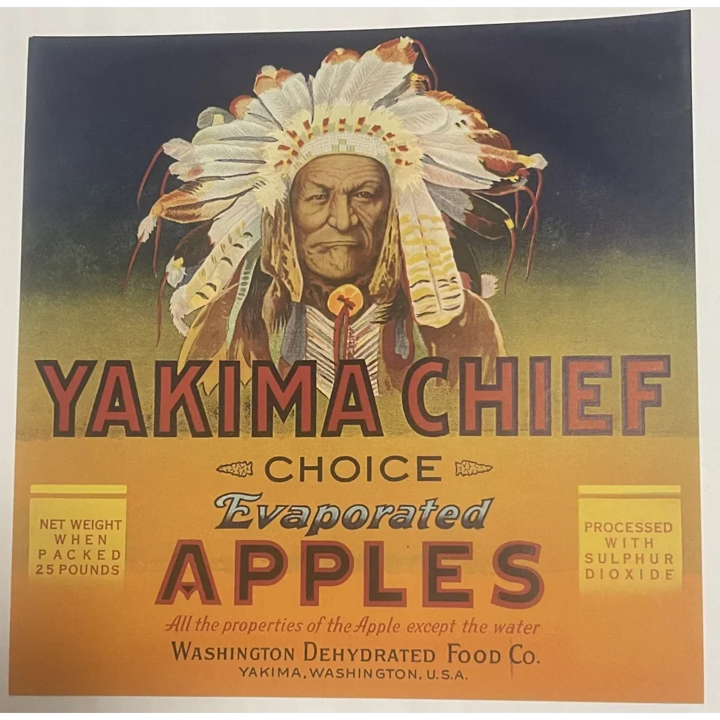 Rare 1940s Yakima Chief Native American Crate Label Art