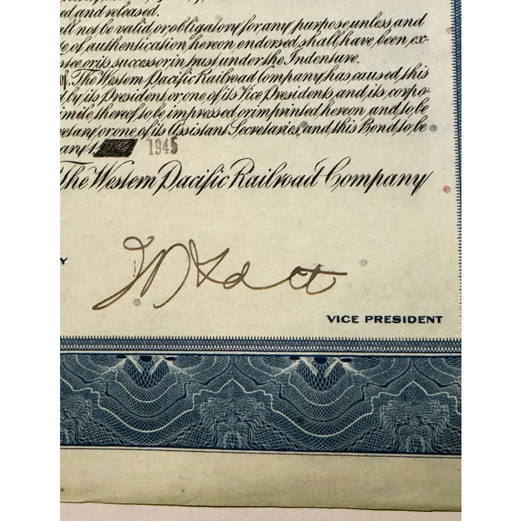 Rare 1945 Western Pacific Railroad Bond Certificate Uncovered