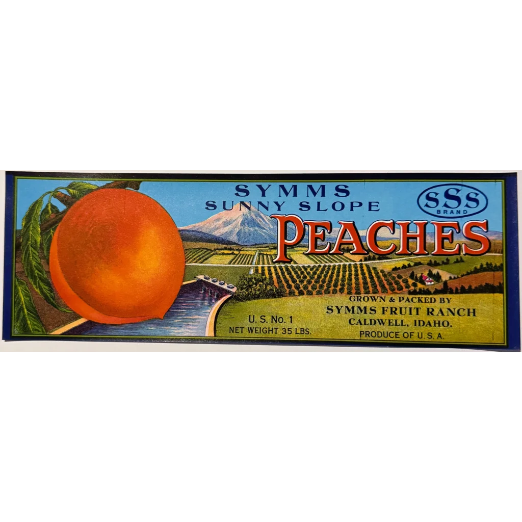 Rare 1950s Symms Fruit Ranch Sunny Slope Peaches Crate Label