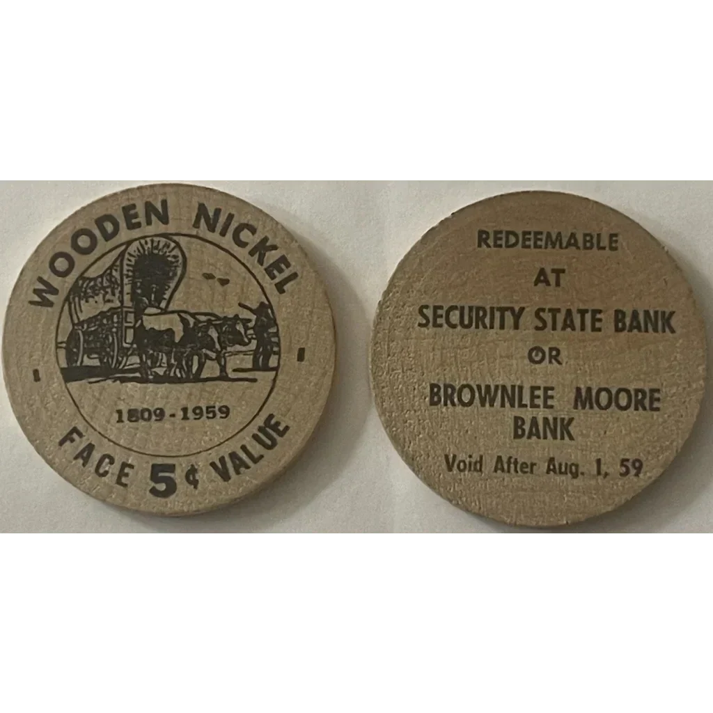Rare 1950s Wooden Nickel Bank Antique Gift from Security State
