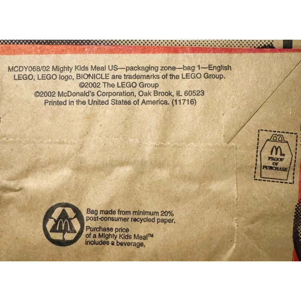 Rare 2002 Bionicle McDonald's Mighty Kids Happy Meal Bag