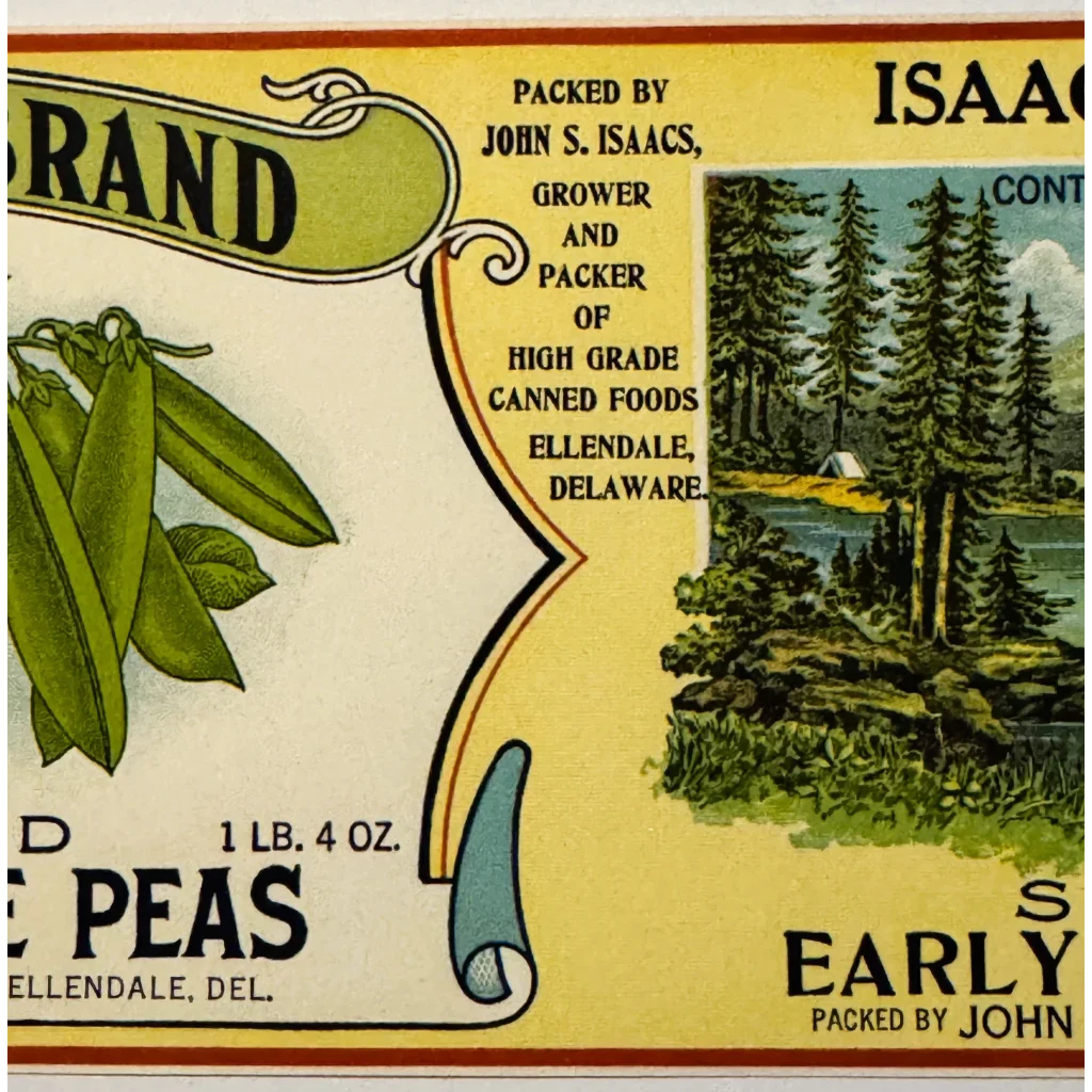 Rare Antique 1930s Isaacs Pea Can Label from Delaware