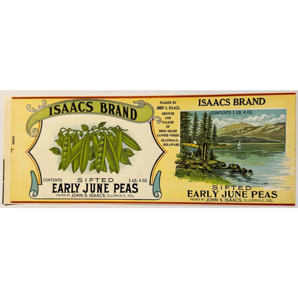 Rare Antique 1930s Isaacs Pea Can Label from Delaware