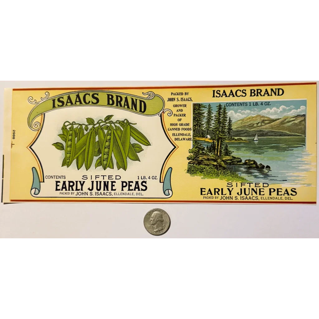Rare Antique 1930s Isaacs Pea Can Label from Delaware