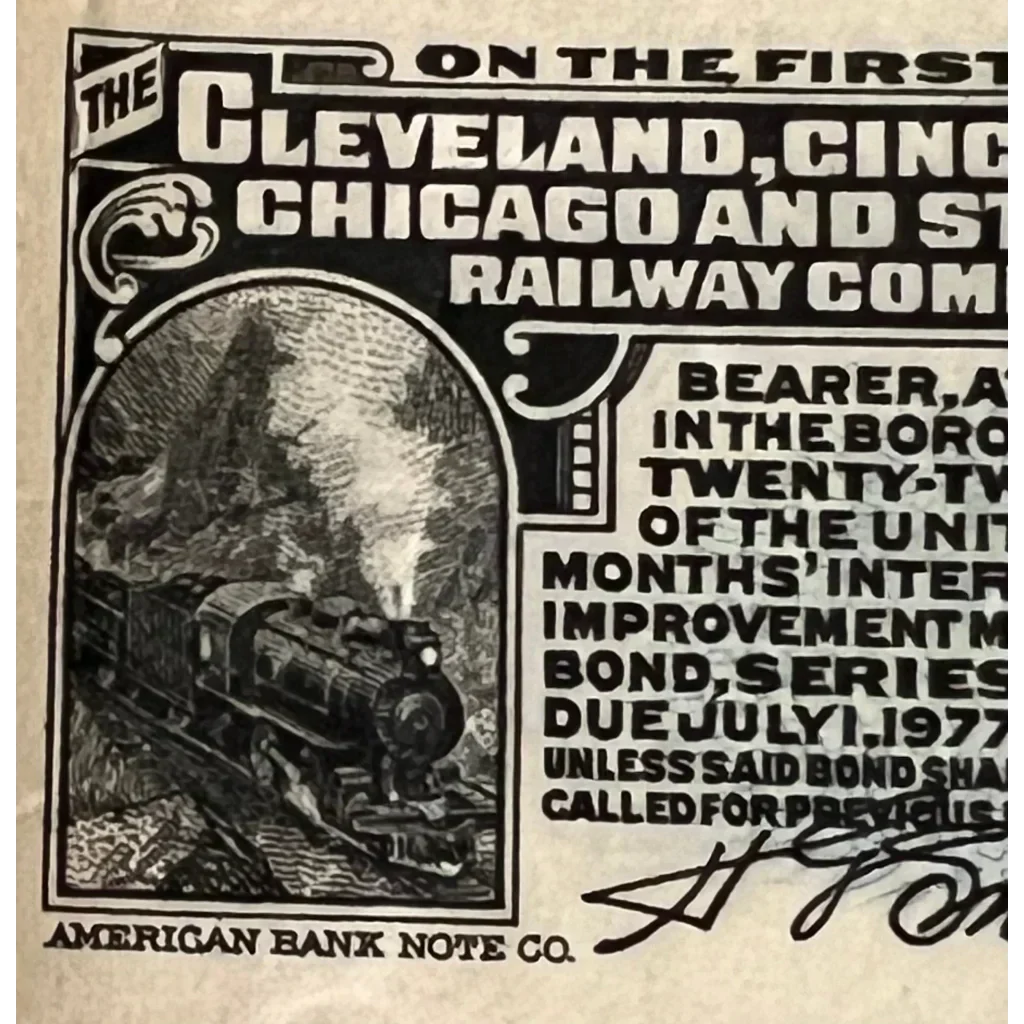 Rare 1927 Cleveland Cincinnati Chicago & St Louis Railway Bond