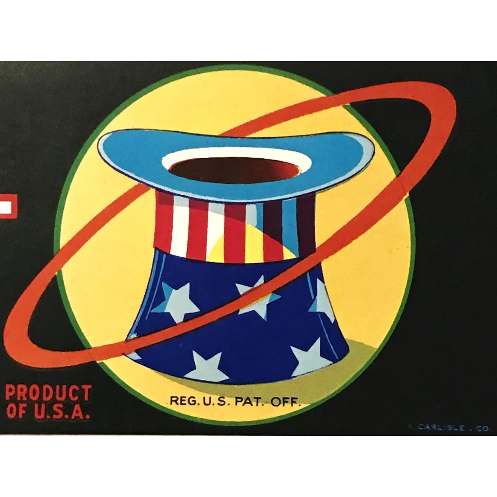 Rare Antique 1950s Federal Crate Label Fresno Patriotic Americana