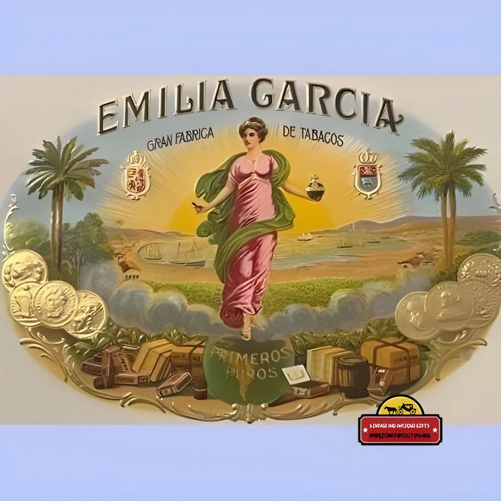 Rare Antique Emilia Garcia Embossed Cigar Label from 1900s