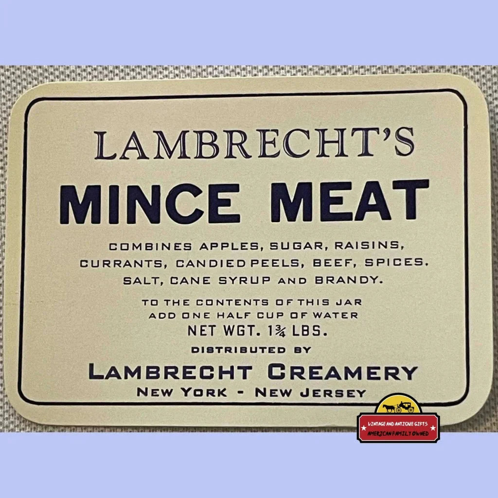 Rare Antique Vintage Lambrecht's Mince Meat Label from NY NJ