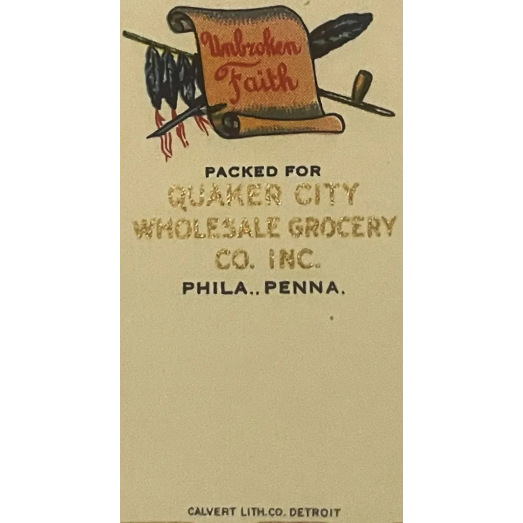 Rare Antique Vintage 1930s Penn Treaty Can Label from Philadelphia
