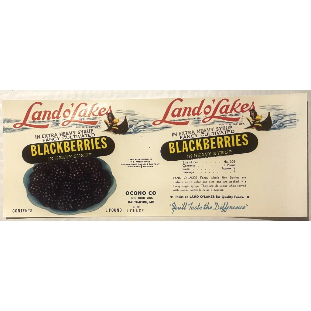 Rare Antique 1950s Land O' Lakes Can Label from Maryland