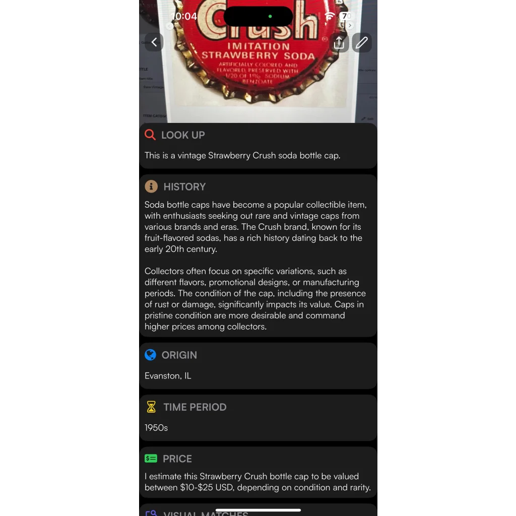 Rare Vintage 1950s Strawberry Crush Bottle Cap From Evanston