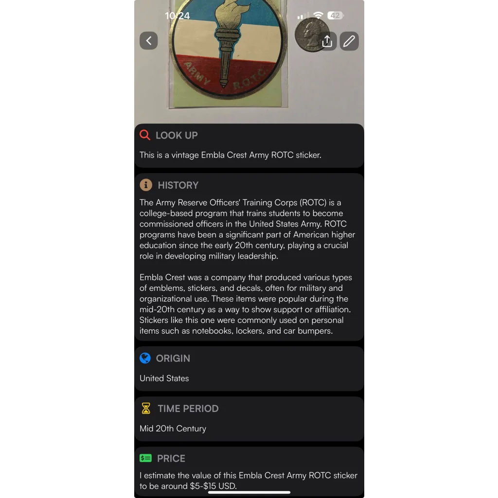 Rare Vintage 1960s Army ROTC Emblem Crest Decal Sealed