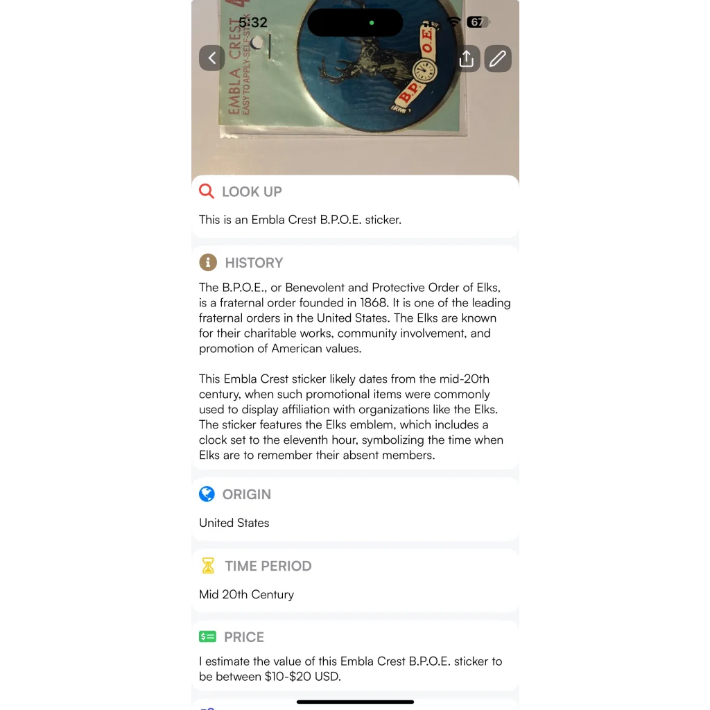 Rare Vintage 1960s Embla Crest BPOE Elk Sticker Collectible