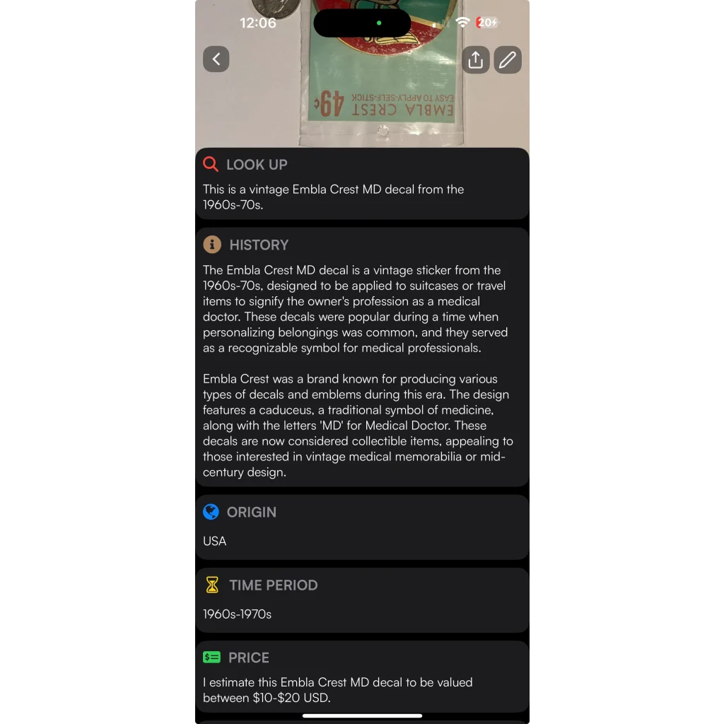 Rare Vintage 1960s Osteopathic Medicine Embla Crest Decal Unearthed