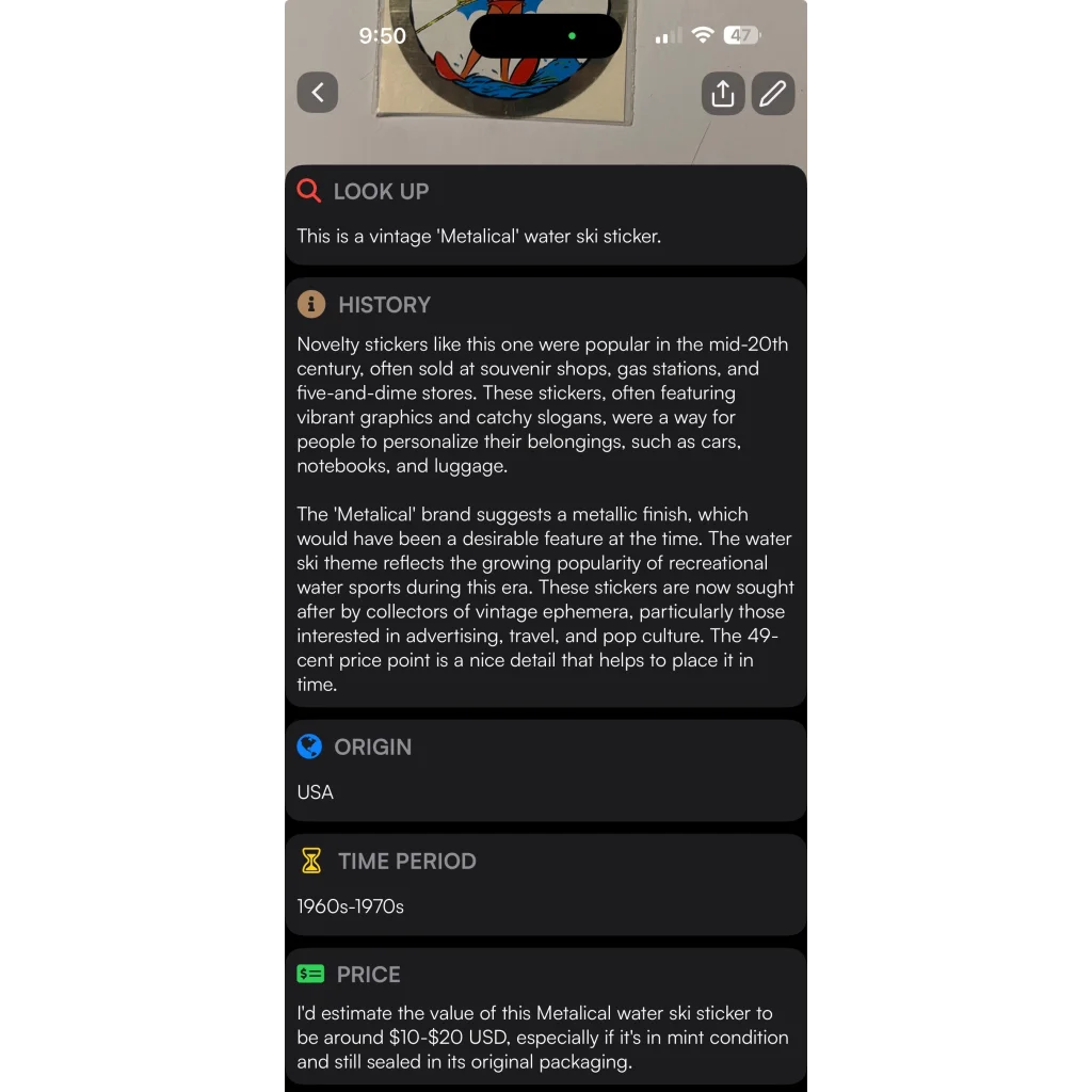 Rare Vintage 1960s Water Skier Decal Brings Nostalgia to Life