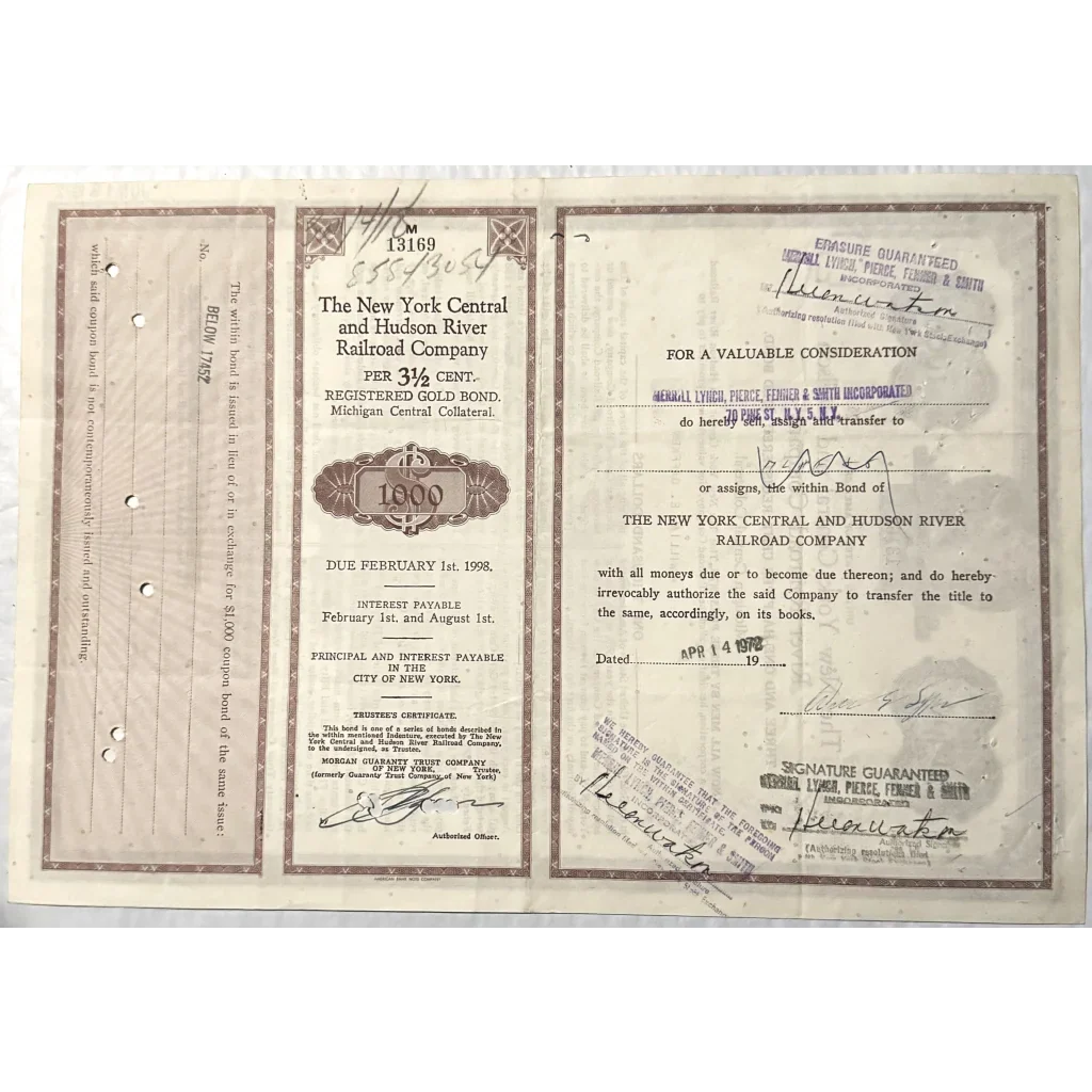 Rare 1970s Hudson River Railroad Gold Bond Certificate Unearthed