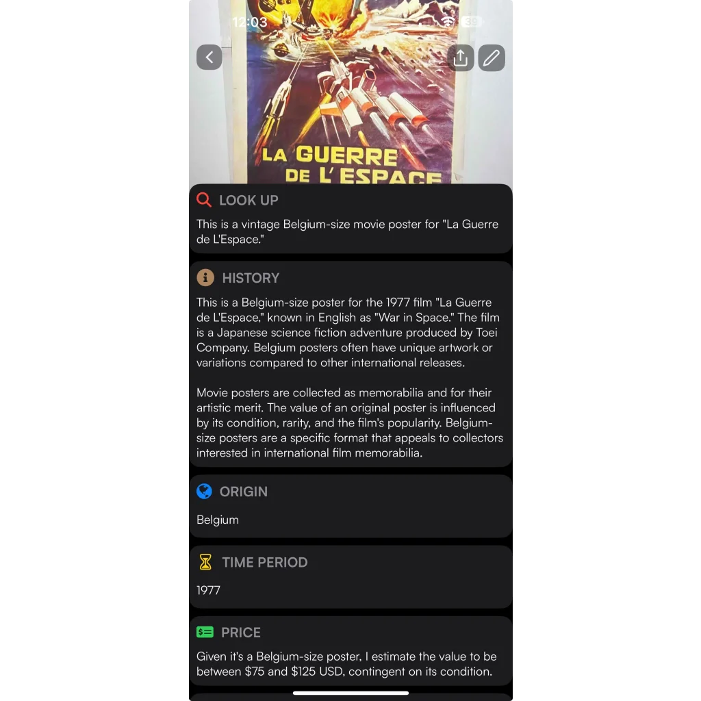 Rare Vintage Belgium Movie Poster The War in Space 1977