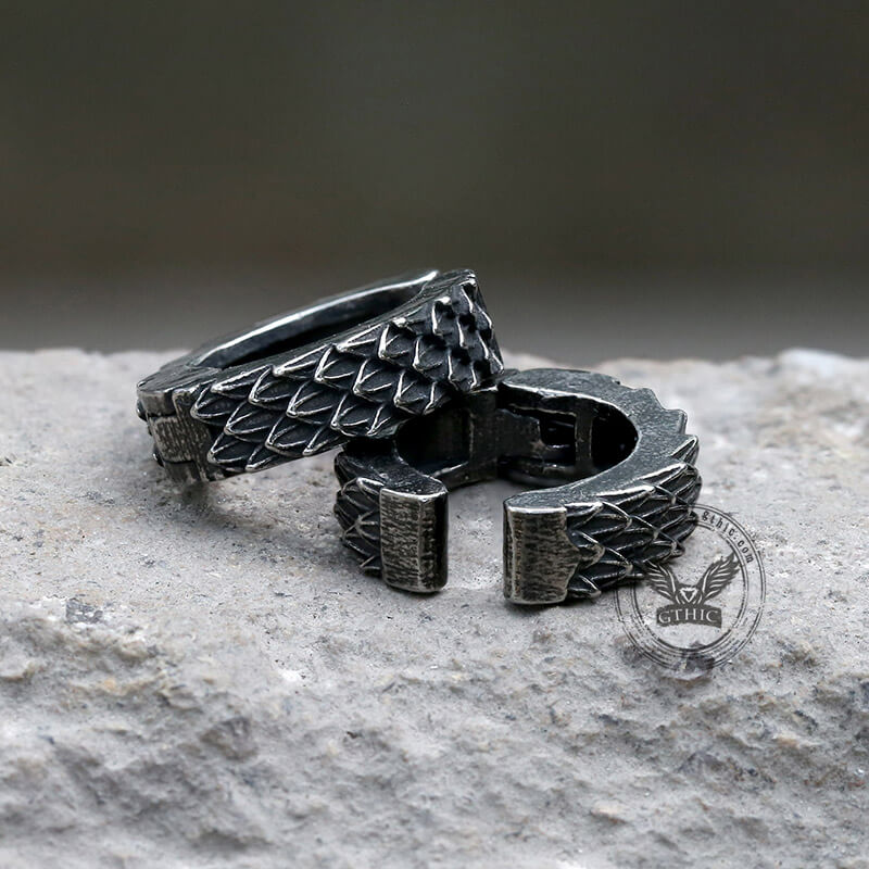 Puños de oreja de acero inoxidable con diseño de plumas retro