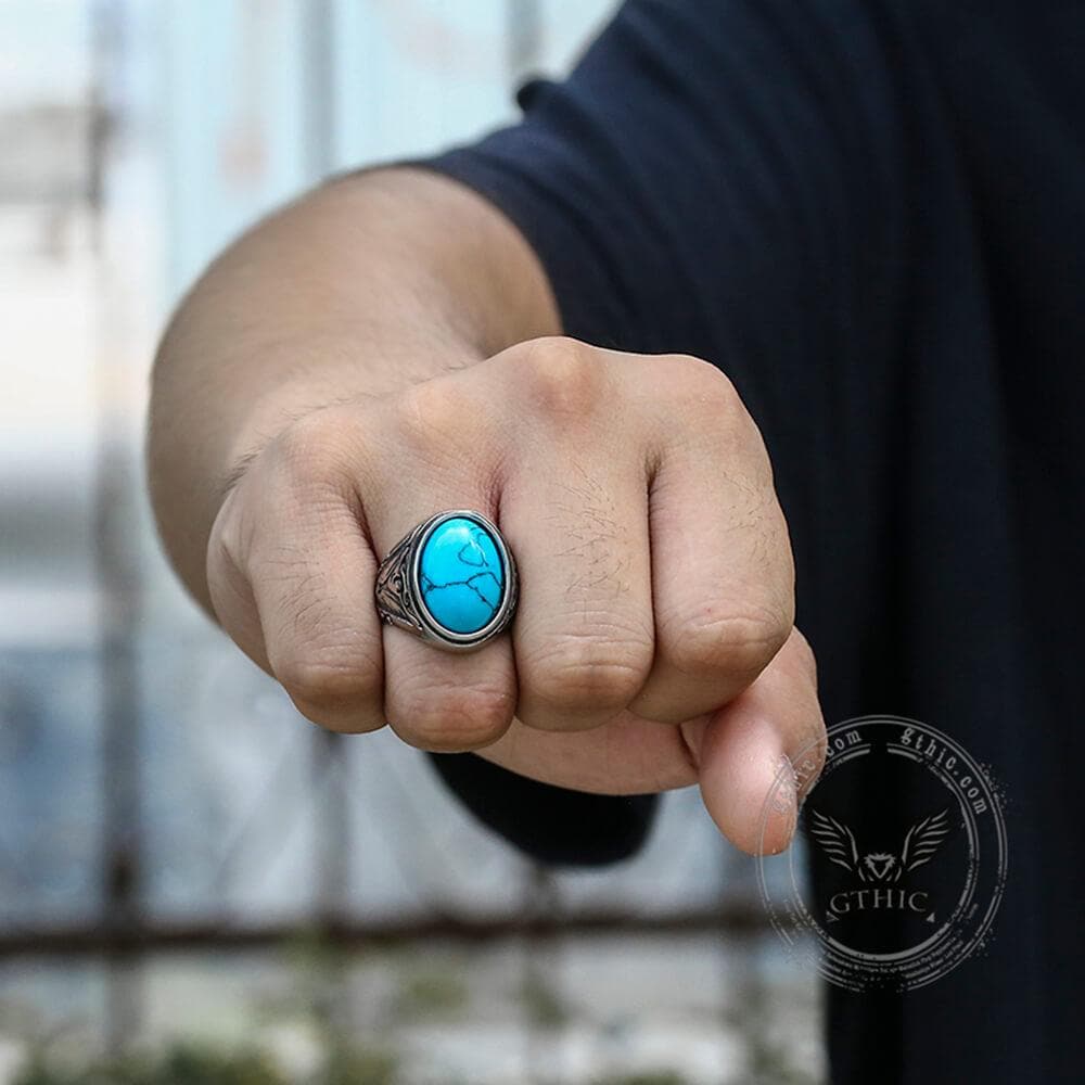 Anillo de acero inoxidable con gemas y diseño retro