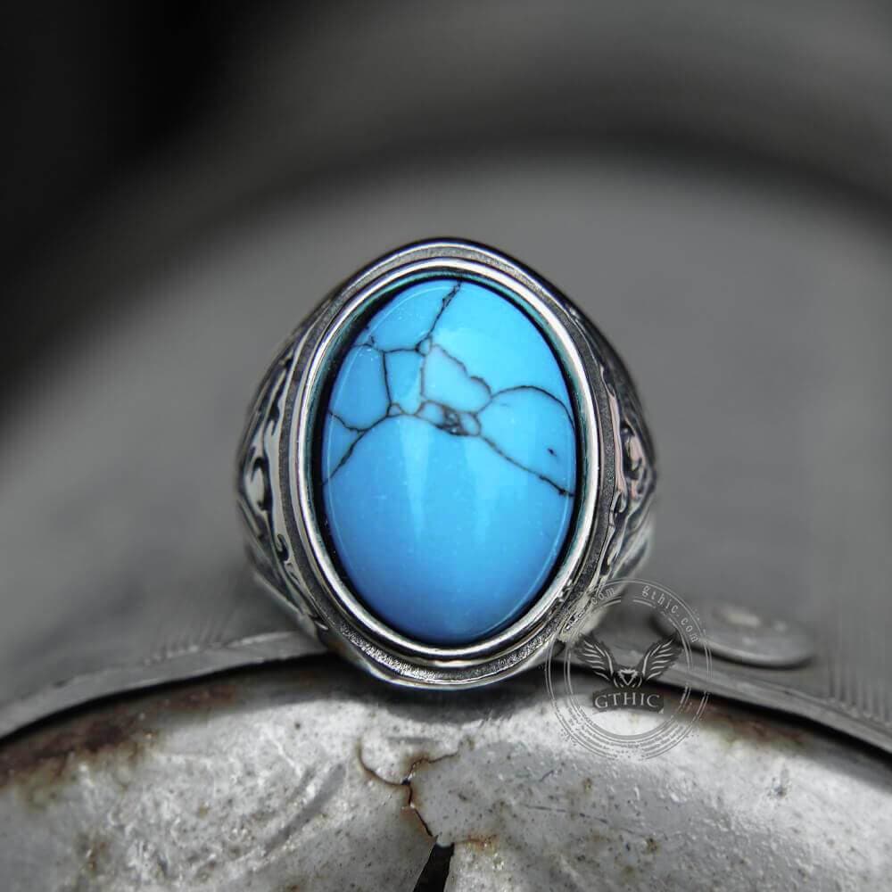 Anillo de acero inoxidable con gemas y diseño retro