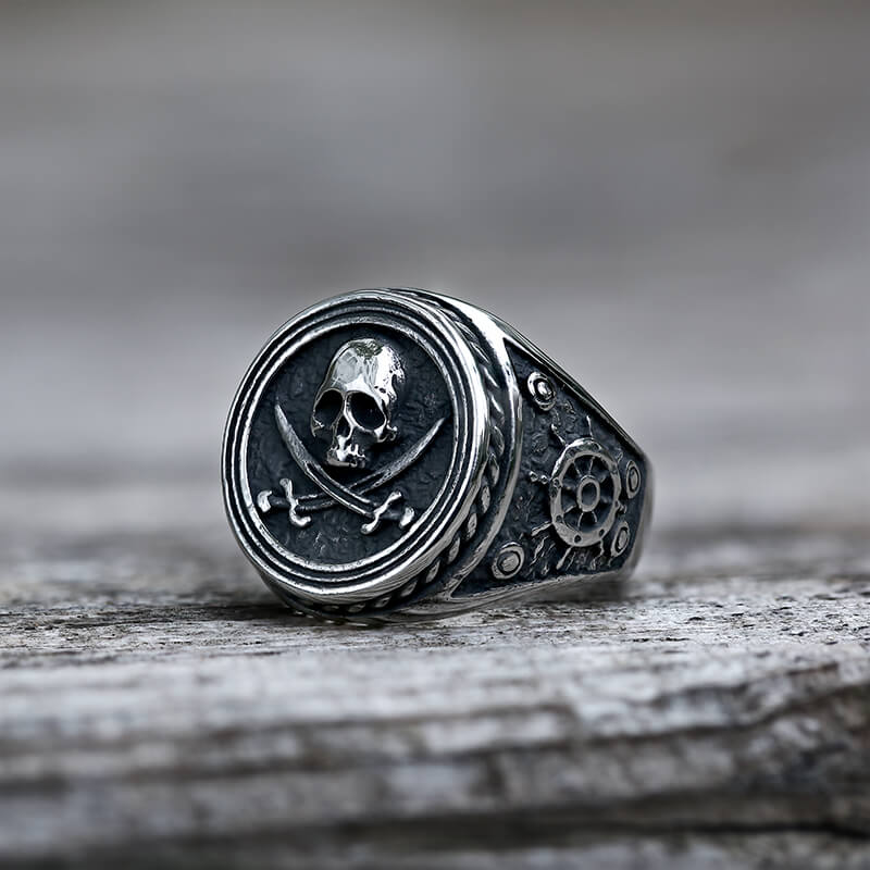Anillo de calavera pirata retro de acero inoxidable