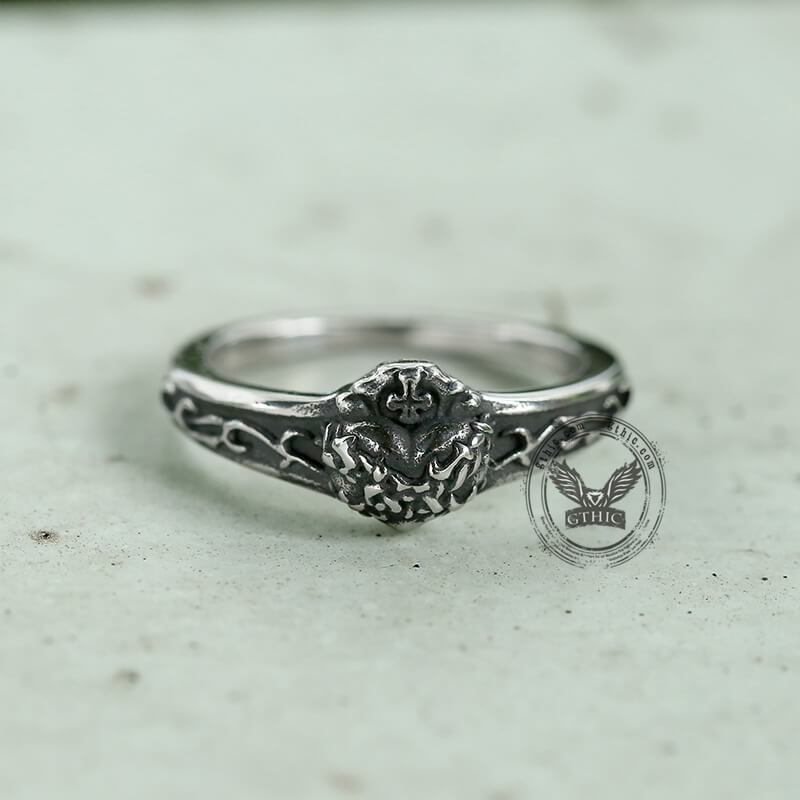Anillo retro de acero inoxidable del Sagrado Corazón de Jesús
