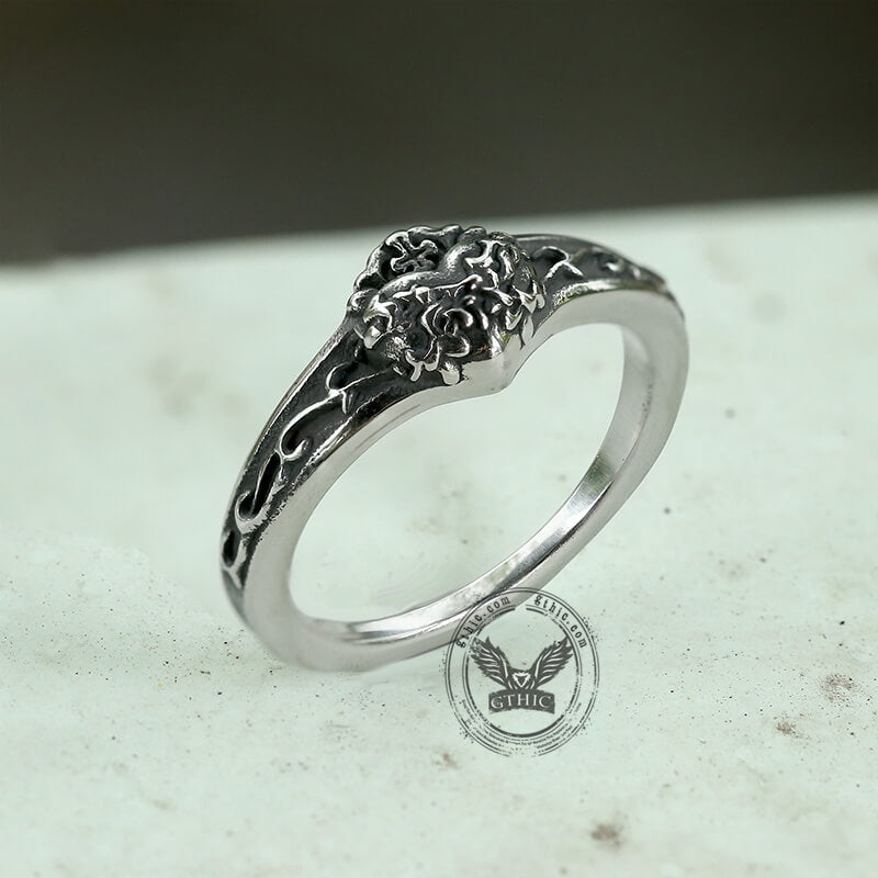 Anillo retro de acero inoxidable del Sagrado Corazón de Jesús