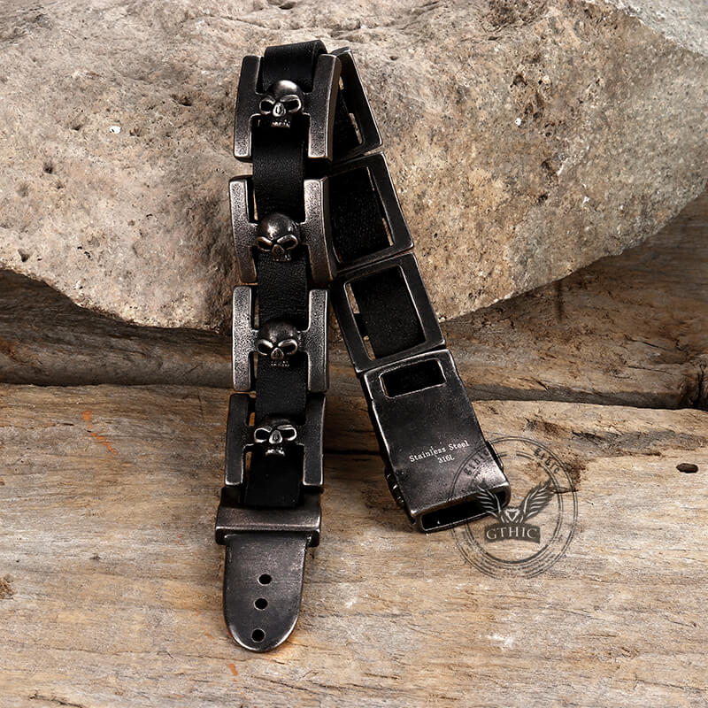 Hebilla de reloj con calaveras retro y pulsera de acero inoxidable