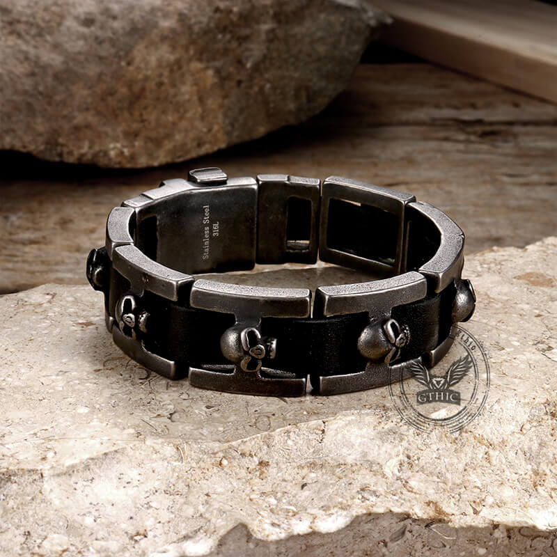 Hebilla de reloj con calaveras retro y pulsera de acero inoxidable