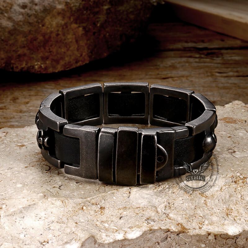 Hebilla de reloj con calaveras retro y pulsera de acero inoxidable