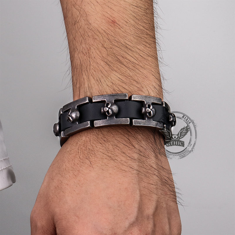 Hebilla de reloj con calaveras retro y pulsera de acero inoxidable