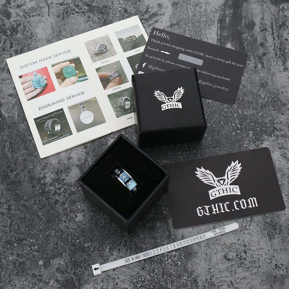 Anillo giratorio de acero inoxidable con runas