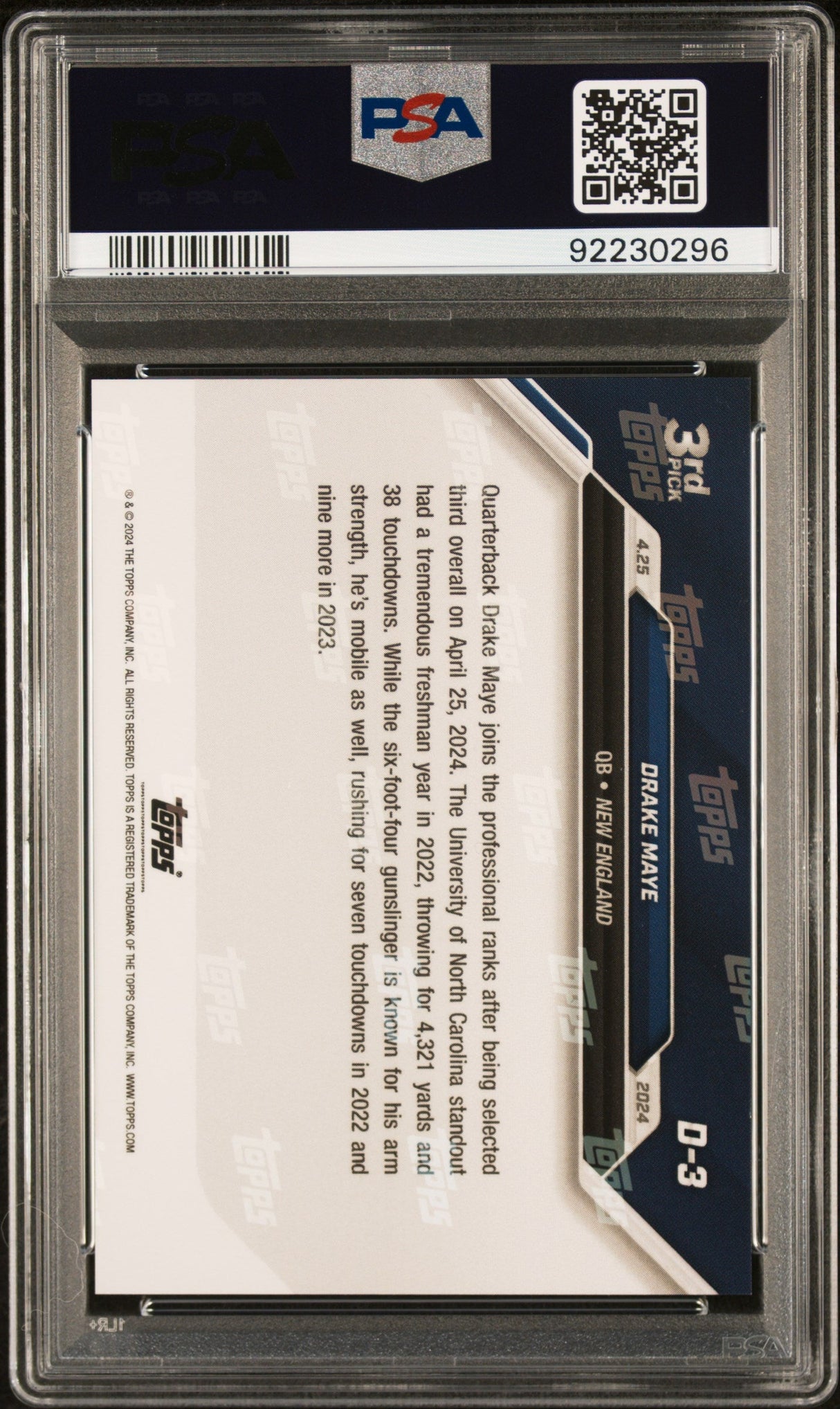 Graded 2024 Topps Now Drake Maye #D3 Rookie RC Football Card PSA 10 Gem Mint