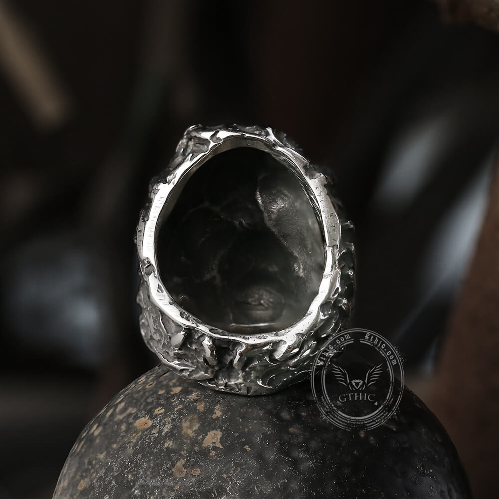 Anillo de calavera de acero inoxidable con cicatriz agrietada