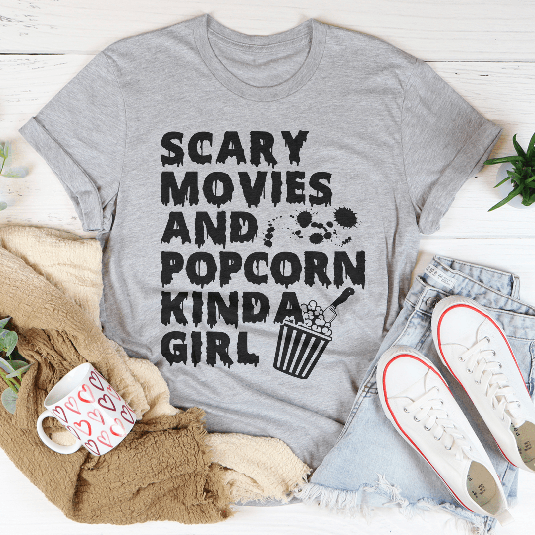 Camiseta de chica de películas de miedo y palomitas de maíz