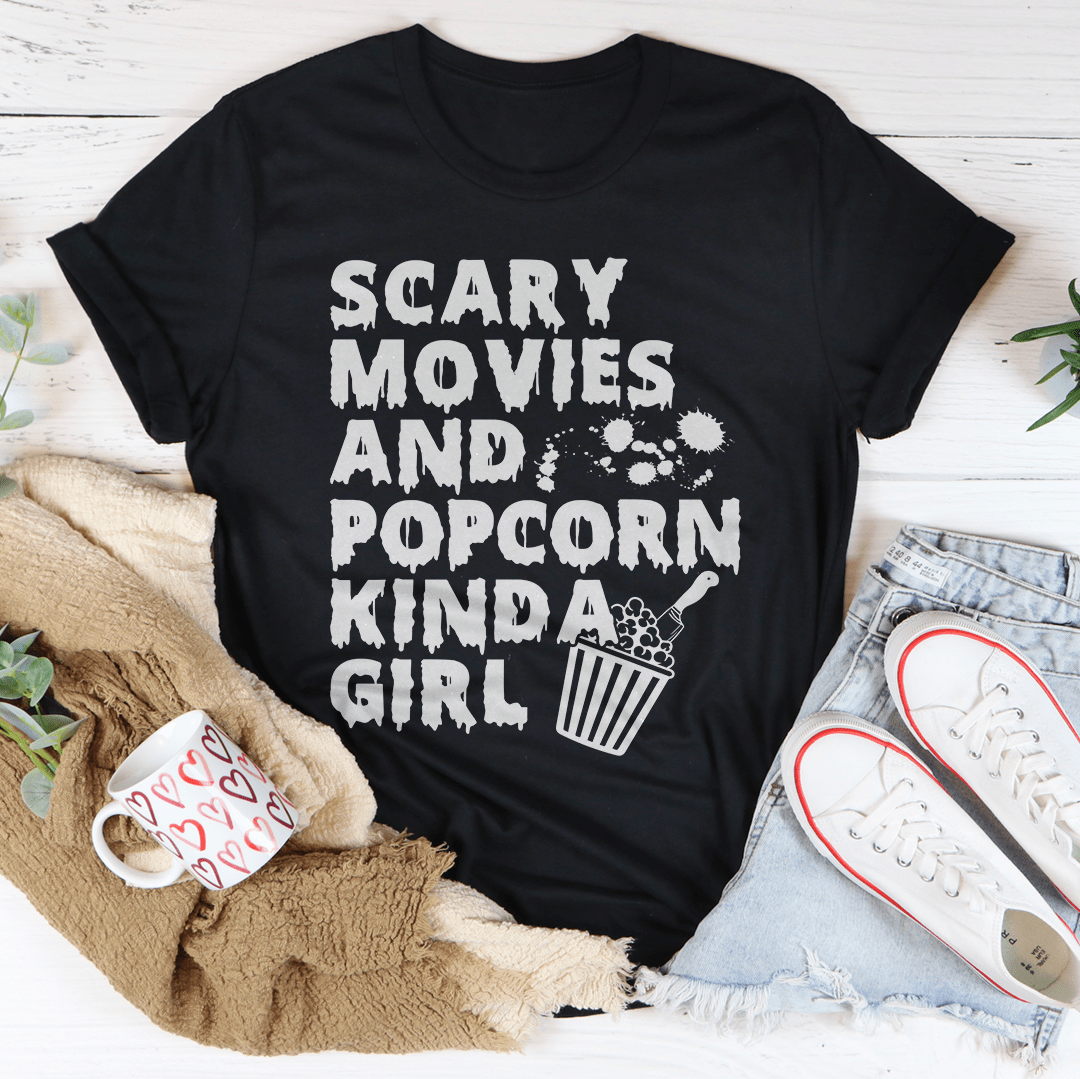 Camiseta de chica de películas de miedo y palomitas de maíz