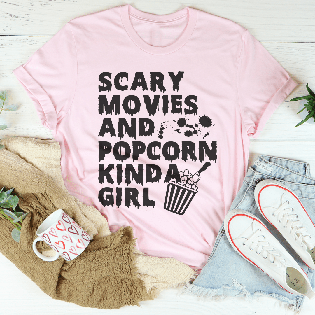 Camiseta de chica de películas de miedo y palomitas de maíz