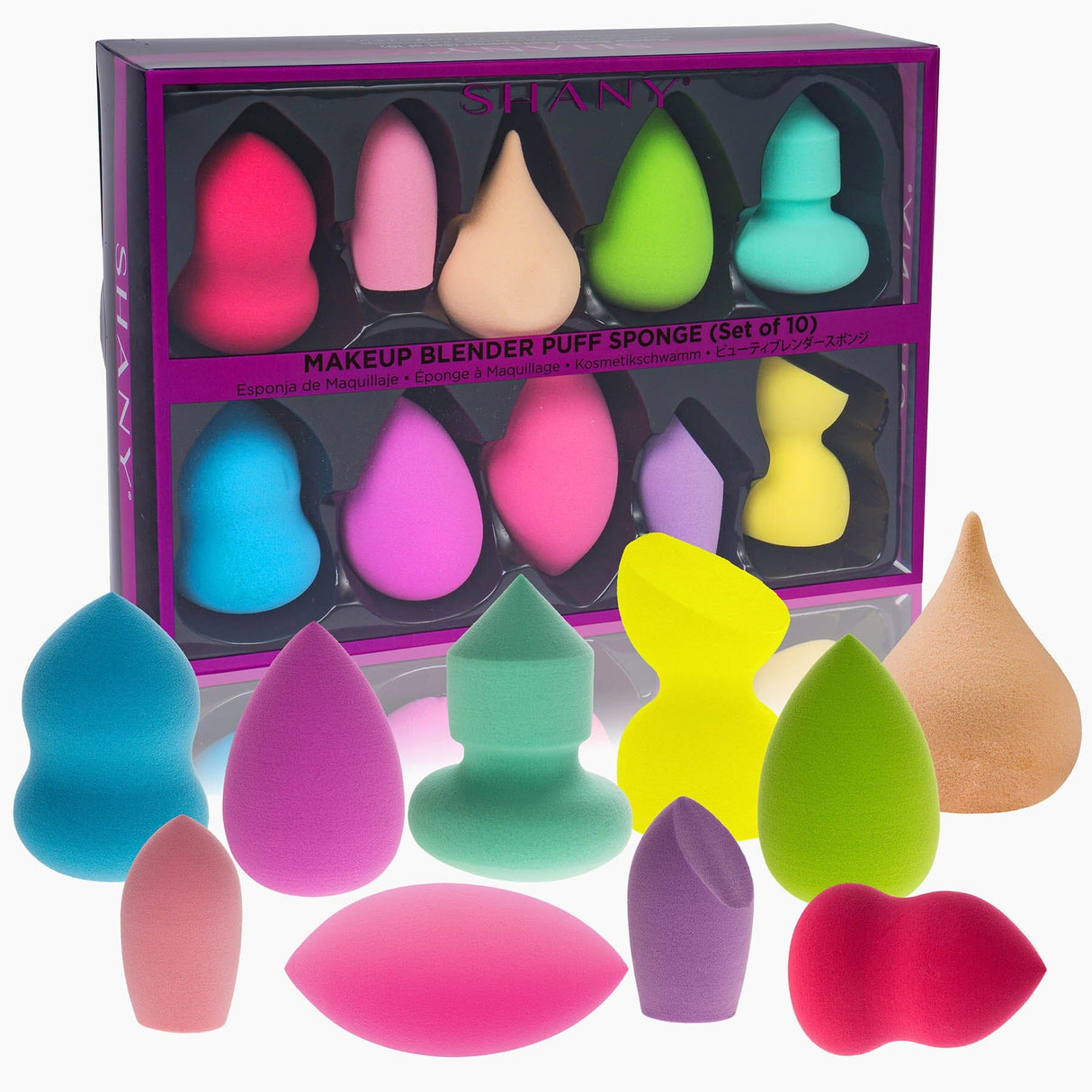 SHANY Blender Makeup Sponge Blending Puff Set for Liquid, Cream, and Powder Foundations and Concealers - Latex-free ,High-density, Vegan, Multipurpose Multi Shapes, Assorted Colors - Gift Set 10 Pcs - SHOP - APPLICATORS - ITEM# SH-BLENDER-01