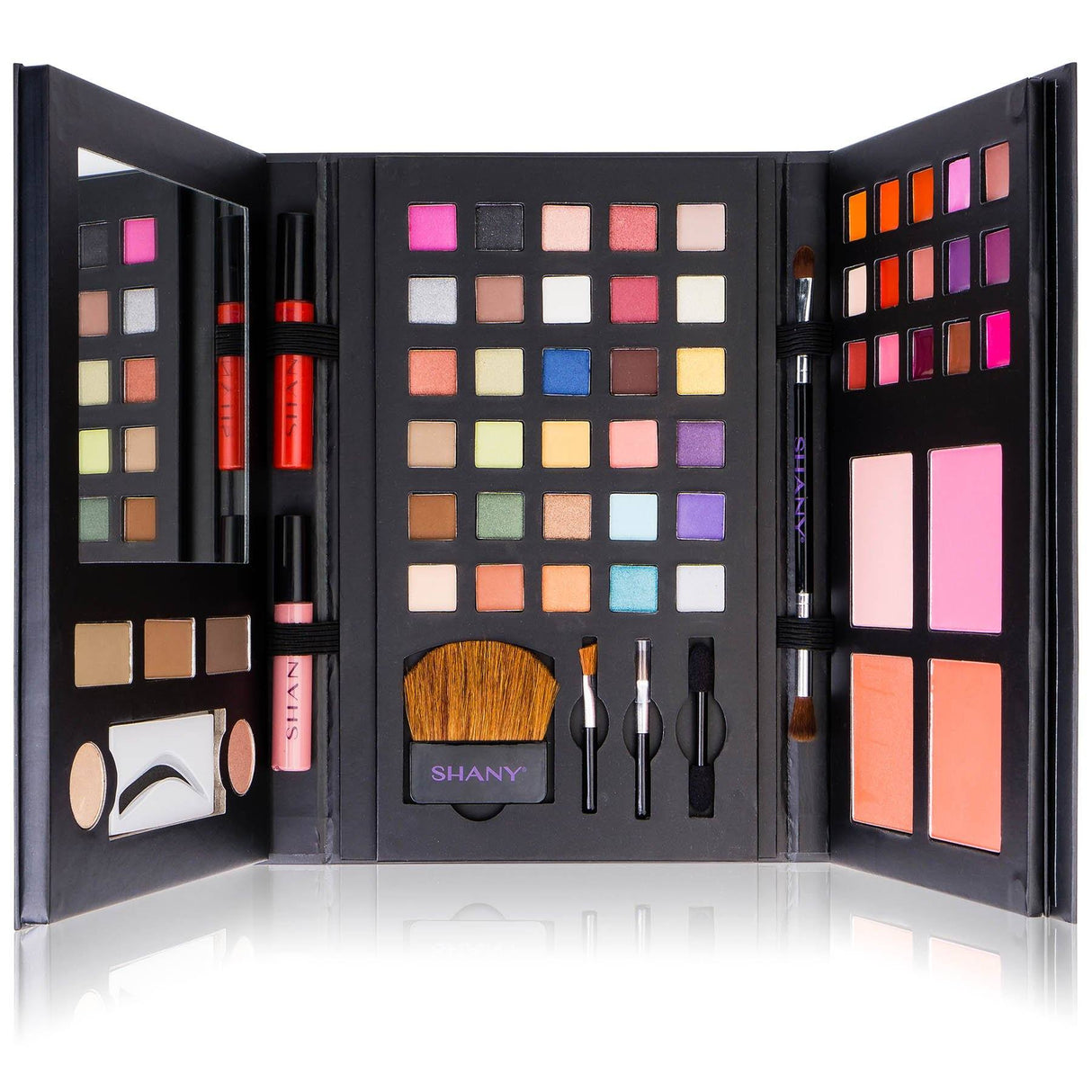 SHANY Luxe Book Makeup Set - All In One Travel Cosmetics Kit with 30 Eyeshadows, 15 Lip Colors, 5 Brushes, 4 Pressed Blushes, 3 Brow Colors, and Mirror - SHOP - MAKEUP SETS - ITEM# SH-LUXBOOK-A