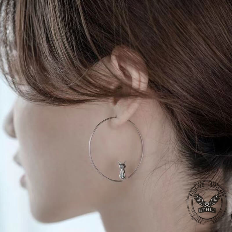 Pendientes de cobre con forma de gato enojado y círculo simple