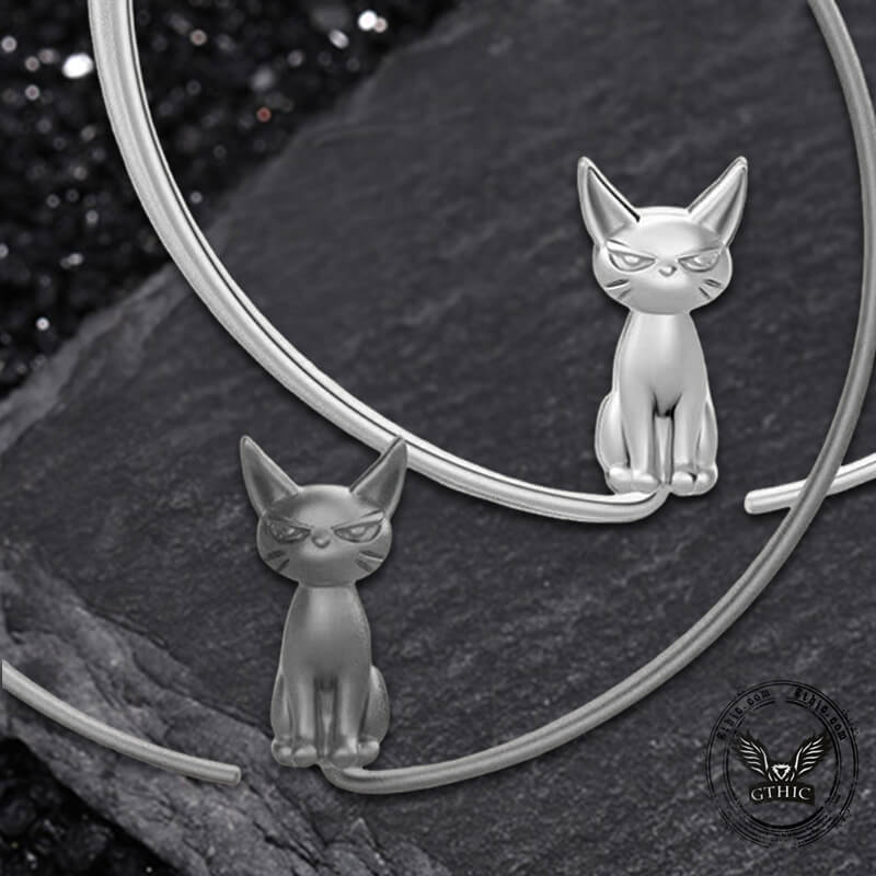 Pendientes de cobre con forma de gato enojado y círculo simple