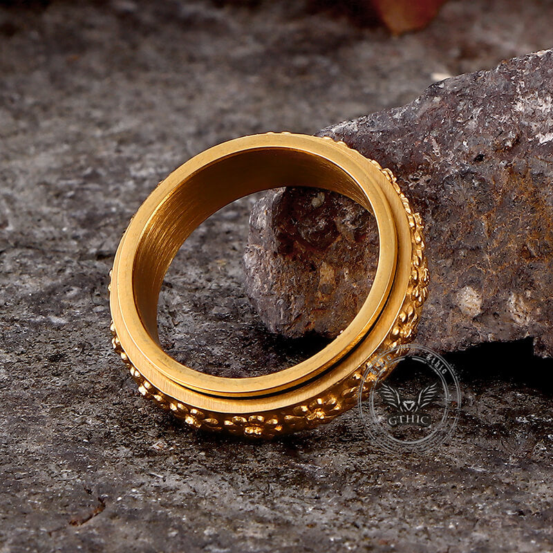 Anillo giratorio de acero inoxidable con diseño de margaritas sencillas