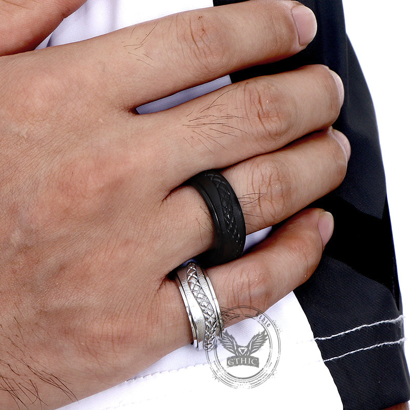 Anillo giratorio de acero inoxidable con diseño de serpiente entrelazada