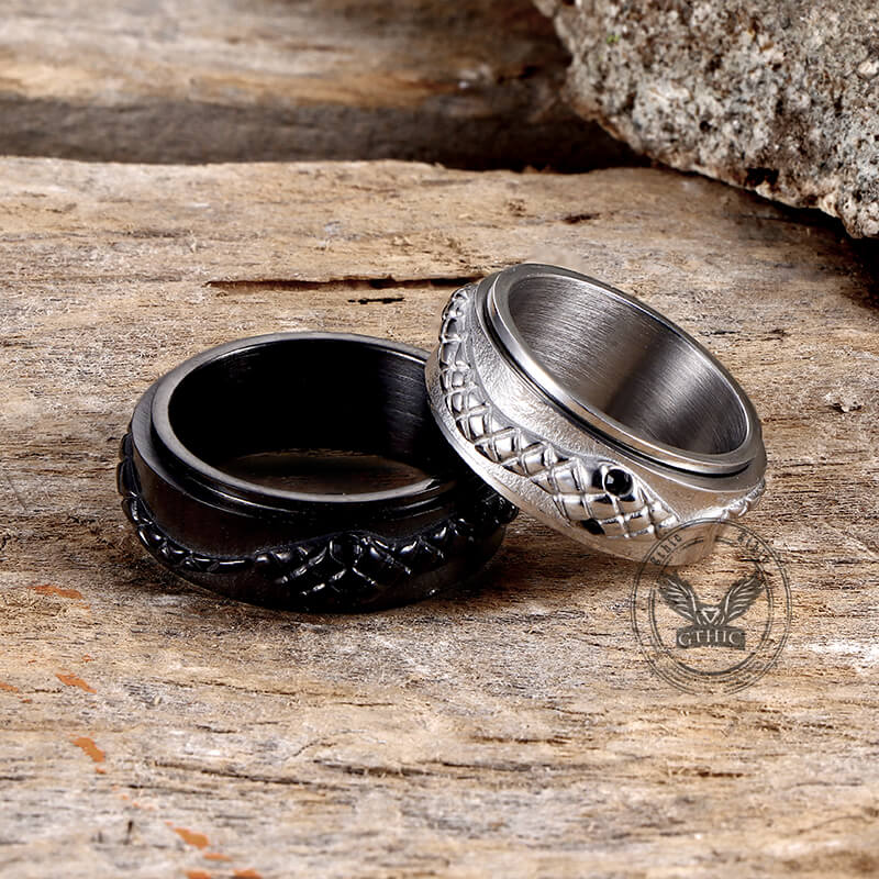 Anillo giratorio de acero inoxidable con diseño de serpiente entrelazada