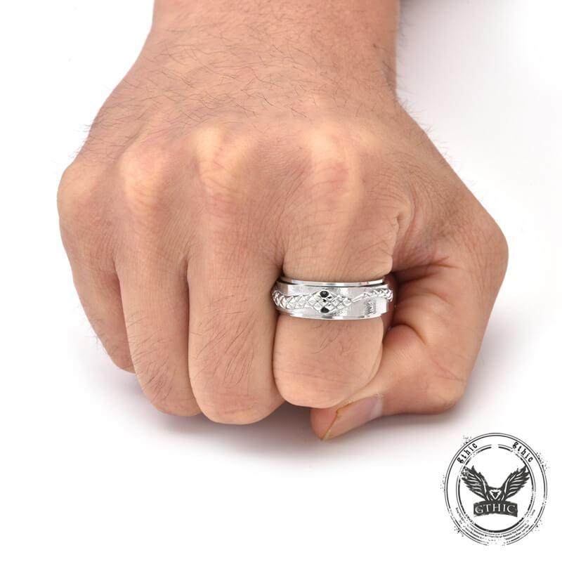 Anillo giratorio de acero inoxidable con diseño de serpiente entrelazada