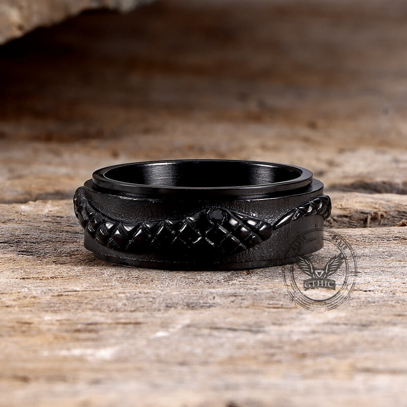 Anillo giratorio de acero inoxidable con diseño de serpiente entrelazada