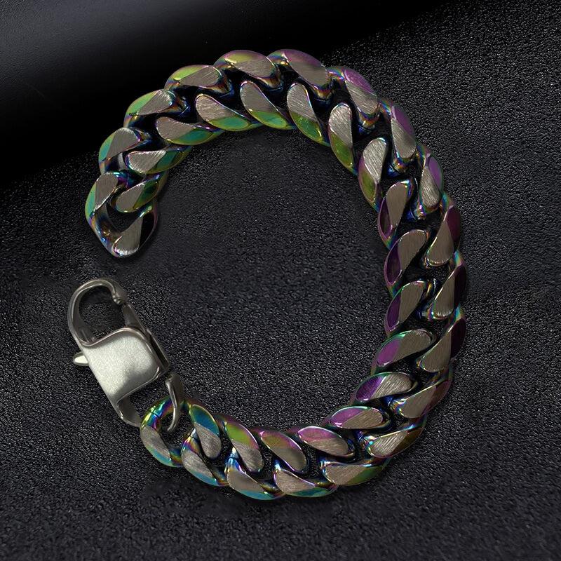 Pulsera sencilla de acero inoxidable con eslabones cubanos de dos tonos