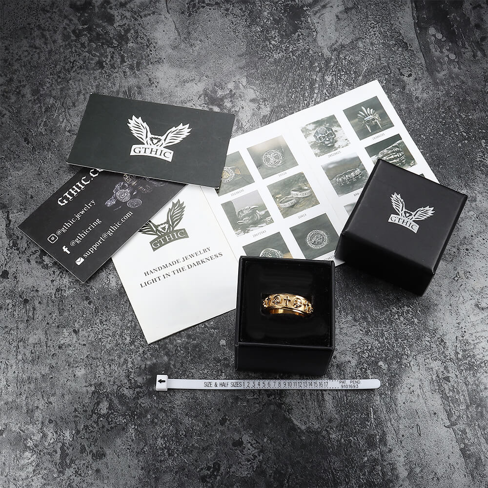 Anillo giratorio de acero inoxidable con cruz de calavera