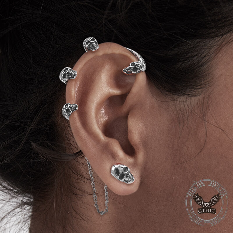 Pendientes de cadena de acero inoxidable con forma de calavera