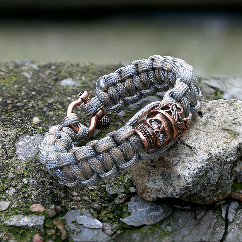 Pulsera de paracord de aleación con corona de calavera y rey